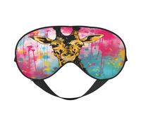 Polyester & Spandex Sleep Mask for Women Men Adjustable Silk-Like Eye Mask with Double-Sided Printing Giraffe in Oil Painting Breathable Blackout Blindfold for Sleeping Travel Night Shifts