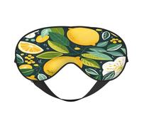 Polyester & Spandex Sleep Mask for Women Men Adjustable Silk-Like Eye Mask with Double-Sided Printing Lemon Leaves Floral Pattern Breathable Blackout Blindfold for Sleeping Travel Night Shifts