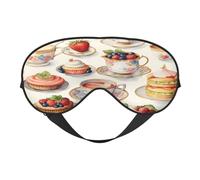 Polyester & Spandex Sleep Mask for Women Men Adjustable Silk-Like Eye Mask with Double-Sided Printing Coffee Cake, Food Breathable Blackout Blindfold for Sleeping Travel Night Shifts