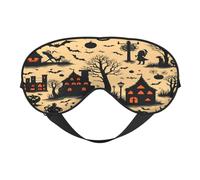 Polyester & Spandex Sleep Mask for Women Men Adjustable Silk-Like Eye Mask with Double-Sided Printing Halloween Bats Castle Tree Print Breathable Blackout Blindfold for Sleeping Travel Night Shifts