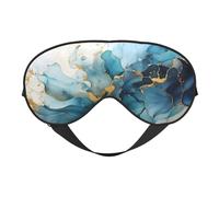 Polyester & Spandex Sleep Mask for Women Men Adjustable Silk-Like Eye Mask with Double-Sided Printing Marble Blue Liquid Texture Breathable Blackout Blindfold for Sleeping Travel Night Shifts