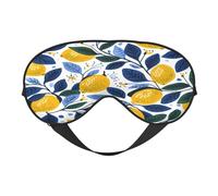 Polyester & Spandex Sleep Mask for Women Men Adjustable Silk-Like Eye Mask with Double-Sided Printing Lemon Blue Leaves Breathable Blackout Blindfold for Sleeping Travel Night Shifts
