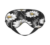 Polyester & Spandex Sleep Mask for Women Men Adjustable Silk-Like Eye Mask with Double-Sided Printing Daisy Flower Black Breathable Blackout Blindfold for Sleeping Travel Night Shifts