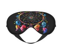Polyester & Spandex Sleep Mask for Women Men Adjustable Silk-Like Eye Mask with Double-Sided Printing Dreamcatcher Colorful Feather Breathable Blackout Blindfold for Sleeping Travel Night Shifts