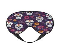 Polyester & Spandex Sleep Mask for Women Men Adjustable Silk-Like Eye Mask with Double-Sided Printing Mexican Sugar Skull Flower Breathable Blackout Blindfold for Sleeping Travel Night Shifts