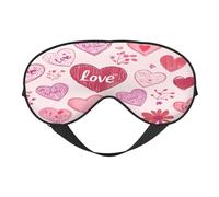 Polyester & Spandex Sleep Mask for Women Men Adjustable Silk-Like Eye Mask with Double-Sided Printing Pink Love Heart Pattern Breathable Blackout Blindfold for Sleeping Travel Night Shifts