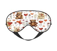 Polyester & Spandex Sleep Mask for Women Men Adjustable Silk-Like Eye Mask with Double-Sided Printing Bear Love Heart Breathable Blackout Blindfold for Sleeping Travel Night Shifts
