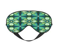 Polyester & Spandex Sleep Mask for Women Men Adjustable Silk-Like Eye Mask with Double-Sided Printing Retro Groovy Green Flower Breathable Blackout Blindfold for Sleeping Travel Night Shifts
