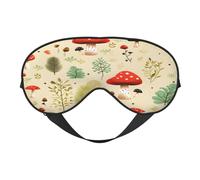 Polyester & Spandex Sleep Mask for Women Men Adjustable Silk-Like Eye Mask with Double-Sided Printing Mushroom Leaves Pattern Breathable Blackout Blindfold for Sleeping Travel Night Shifts