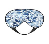 Polyester & Spandex Sleep Mask for Women Men Adjustable Silk-Like Eye Mask with Double-Sided Printing Blue Leaves Pattern Breathable Blackout Blindfold for Sleeping Travel Night Shifts