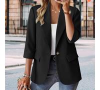 Polyester Suit Jacket Women Seven Quarter Sleeve Office Wear(Black S)