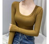 Polyester threaded slim-fitting solid color T-shirt with moderate elasticity, suitable for inner wear in various casual settings (M Yellow)