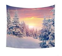 Polyester Velvet Winter Snow Tapestry for Christmas Wall and Door Hanging, Multi Purpose Seasonal Decor (A)
