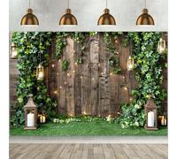 polyester wedding background, arched wooden door design, green plants and floral walls, bridal gift party, ceremony 300x200cm