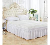 Polyester Wrap Around Frilled Valance Bed Skirt,Single Double King Super King Elastic Dust Ruffles Bedskirts,Easy Care, Machine Washable,white,King