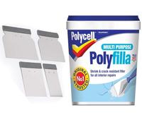 Polyfilla Ready Mixed Multi-Purpose Filler White 1kg with 4 Piece Flexible Continental Filling Knives Set | Quick Drying | For Wood, Brick, Plaster & Walls | Crack Resistant Interior Easy Repair Kit