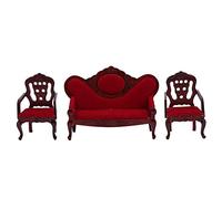 PolyGen Dollhouse Sofa Set in Victorian Style with Flannelette Fabric, Detailed 1:12 Scale Dollhouse Accessories for Adult Hobbyist Living Room Collections