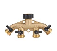 PolyGen Garden Irrigation Splitter Made from Brass with 4 Ways, a Heavy Duty Garden Hose Splitter with Individual levers for Standard 3/4 Inch Hose Connections (American Thread)