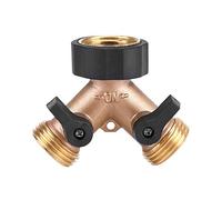 PolyGen Two Way Brass Tap Splitter for Garden Irrigation and Indoor Utility / 3/4 Inch Hose Tap Connector with Dual Shut Off Valves for Water Flow Control Management (American Thread)