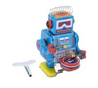 PolyGen Vintage Robot Tin Toy with Mechanical Wind Up Action for Personalized Theme Halls, a Classic Drumming Robot Collectible with Handmade Iron Details