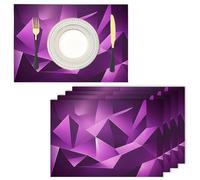 Polygonal Geometry Heat Resistant Placemats 45x30cm, Purple Washable Cotton Linen Anti-Slip Placemat Set of 6, Modern Abstract Placemats for Kitchen Dinning Party Wedding Table Decor
