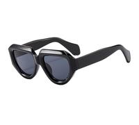 Polygonal Personalized Large Frame Sunglasses Fashion Trend Retro Eyeglasses Wide Mirror Leg Sun Glasses Female (Black,One Size)
