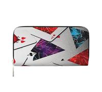 Polygonal Playing Cards Leather Wallet For Women Girl, Zip Around Credit Card Holder Long Pu Wallet Clutch Purse Waterproof Travel Handbag