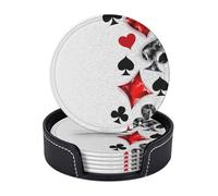 Polygonal playing cards Print Leather Coasters Set Of 6 With Holder Drink Coasters Non-Slip Cup Mat For Home Office Kitchen