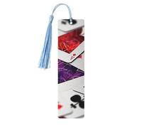 Polygonal Playing Cards Wooden Bookmark 5pcs for Book Lovers,DIY Wood Craft Bookmarks with Colorful Tassels Wooden Gift Tags Labels Rectangle Bookmarks Ornaments Unusual Gift for Men Women