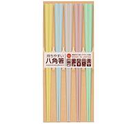 Polygonal Shape 5 Pairs PBT Plastic Chopsticks Reusable Chopsticks Dishwasher Safe, Non-Slip, Lightweight, 9 Inches, Made in Japan (1, Octagonal Pastel Colors)