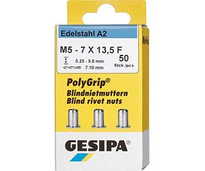 PolyGrip Blind Rivet Nuts Mini Pack Stainless Steel A2 M 5 x 7 x 13.5 mm 1 Piece (1464888)