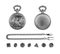 Polyhedral Dice - Alloy 60g Pocket Watch Dice Set, Mini Pocket Watch Box in Design, 7 Metal Dice | Role Playing Board Game Accessories for Game Night and Hobby