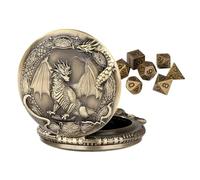 Polyhedral Dice - Alloy 60g Pocket Watch Dice Set, Mini Pocket Watch Box in Design, 7 Metal Dice | Role Playing Board Game Accessories for Game Night and Hobby