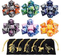 Polyhedral Dice, CiaraQ 6 x 7PCS (42 Pieces) Double Colors Dice, D4 D6 D8 D10 D% D12 D20 Great For for Pathfinder MTG RPG DND Table Game