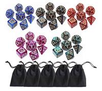Polyhedral DND Dice Set, 5 Pack Vintage Dragon-Patterned Dice Sets with D4 D6 D8 D10 D% D12 D20 Compatible with Dungeons and Dragons D&D RPG Games (5Colors, 35 Pieces)