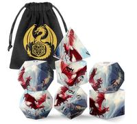 Polyhedral DND Dice Set, 7Pcs Red Dragon Themed Dice with Dice Bag, for Dnd Starter Set, Tabletop RPG Campaigns, Game Nights, Quest Sessions, Durable Resin Build, Perfect DND Gifts for Gamer Friends