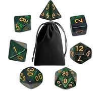 Polyhedral RPG Dice, 7PCS Polyhedral DND Dice Set with Dice Bags for Dungeon and Dragons D&D MTG Role Playing Card Table Games (Starry Black Green)