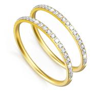 Polyjoy 2 Pack 14K Gold Plated Stacking Rings for Oura Ring Gen 4/3/Ringconn Gen 2 Air/Ultrahuman, Cubic Zirconia Simulated Diamond Oura Stack Rings for Women Girls