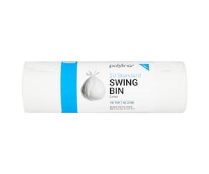 Polylina 20x Standard Tie Top Swing Bin Liners, Recycled Plastic, White, 45 Litre