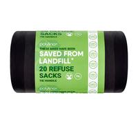 Polylina Bin Bags 75 Litre 20 Tie Handle Black Bin Liners Refuse Sacks 100