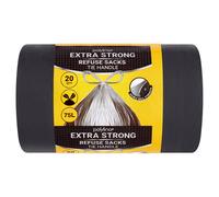 Polylina - Bin Bags Extra Strong, 75 Litre, 20 Premium Heavy Duty Tie Handle Black Bin Liners Refuse Sacks, Everyday Use, Household, Office & Kitchen