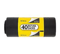 Polylina Light Duty Bin Bags 70 L Black PE (Polyethylene) 13 microns Pack of 40