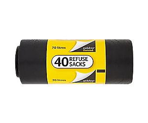 Polylina Light Duty Bin Bags 70 L Black PE (Polyethylene) 13 microns Pack of 40