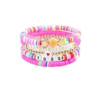 Polymer Clay Bracelet Pink Smiling Face Letter Bead Bracelet Handmade-1-2PCS