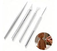 Polymer Clay Tools, 4 Pcs Clay Sculpting Tools Silver Modelling Clay Carving Tool Pottery Tools Air Dry Clay Tools Stainless Steel Clay Cutter Pottery Sculpture Needle for DIY Pottery Craft