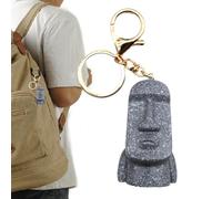 Polynesian Head - Easter Island 3d Keychain, Multi coloured Metal Ring | Handmade Boho Car Keys Bag Accessories Stylish Statue Key Pendant Figure Holder for 2pcs Keychains, Scu
