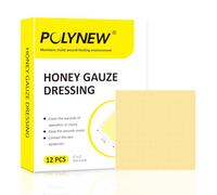 Polynew Manuka Honey Gauze Dressing, 2" x 2", 12 Individual Packs, Manuka Honey Wound Care Gauze for Ulcers, Bedsores, Burns, Abrasions and Cuts for Wound Healing