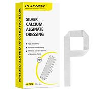 POLYNEW Silver Calcium Alginate Dressing, 0.8" x 12", Single Pack of 6 Highly Absorbent Strips for Burn, Ulcers, Abrasions, Surgical Wounds, Pressure Pain