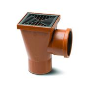 Polypipe 110mm Back Inlet Square Hopper - Terracotta (Spigot outlet) & Black Grid - UG414B