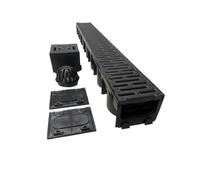 Polypipe 3 X Black Shallow Drain Plastic Grating 90mm Deep X 1M Length X 120mm Width Drainage Channel 1X Corner & 2X Ends & 1X Leaf Trap